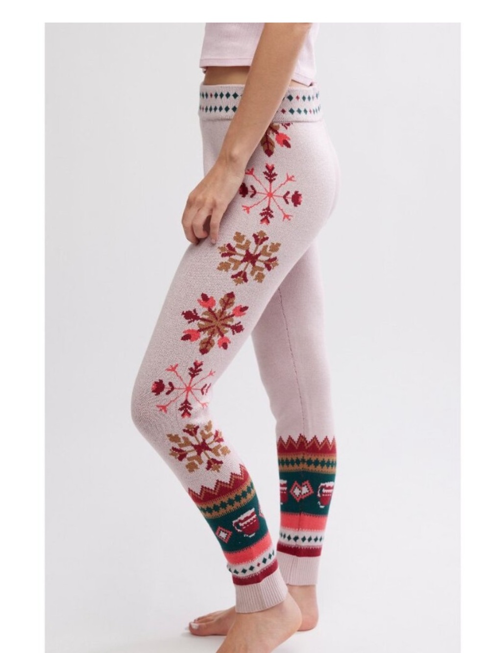 NWT FREE PEOPLE INTIMATELY FALALA FAIR ISLE LEGGINGS SNOWY SIPS COMBO